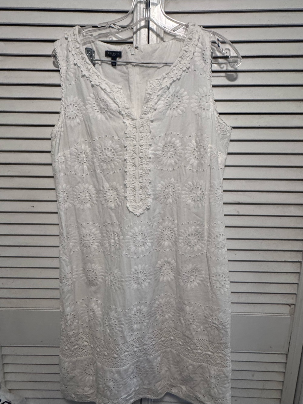 Talbots Petites White Eyelet Embroidered Shift Dress Size 12P